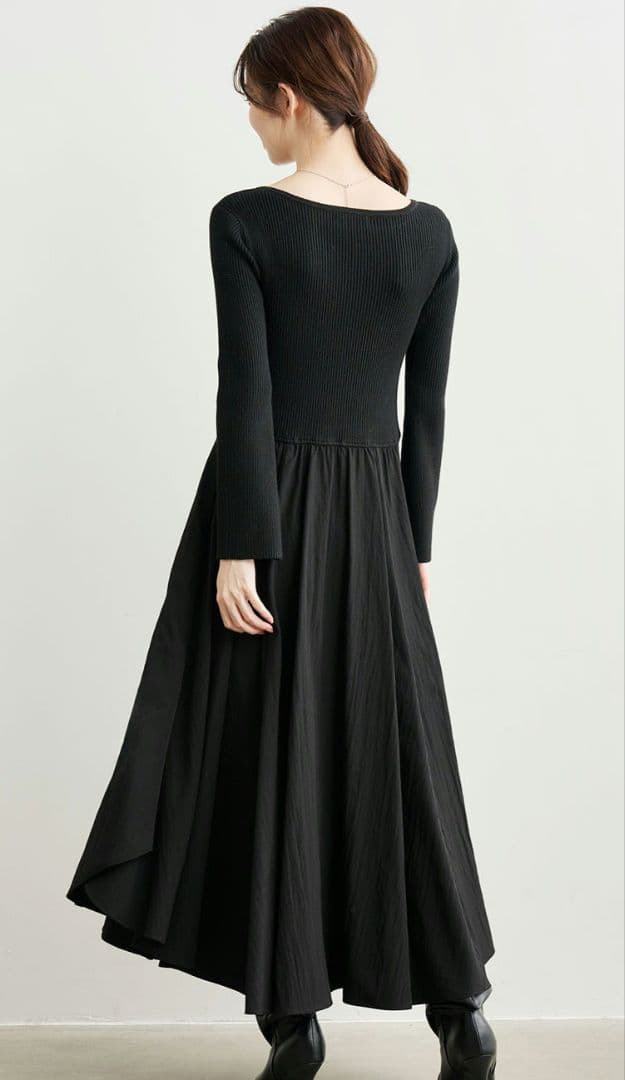 ココディール　ペタルヘムスカートドッキングニットワンピース