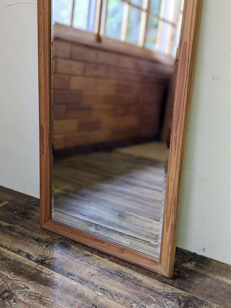 木製ナチュラルスタンドミラー 縦長 全身鏡