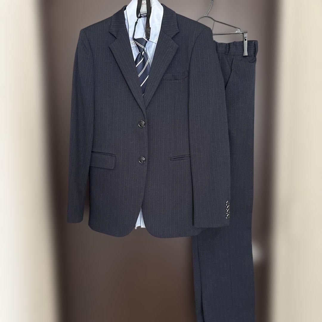 BEAMS EDSIGN紺色ストライプ スーツ(160cm)ワイシャツネクタイ付