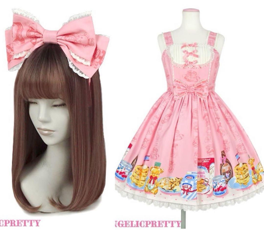 Honey Cake切替ジャンパースカート　カチューシャ　ピンク　セット