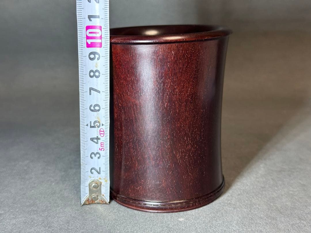 唐木　紫檀　筆筒　ペン立て　木彫り　無垢　　文房具　骨董　木製　置物　骨董