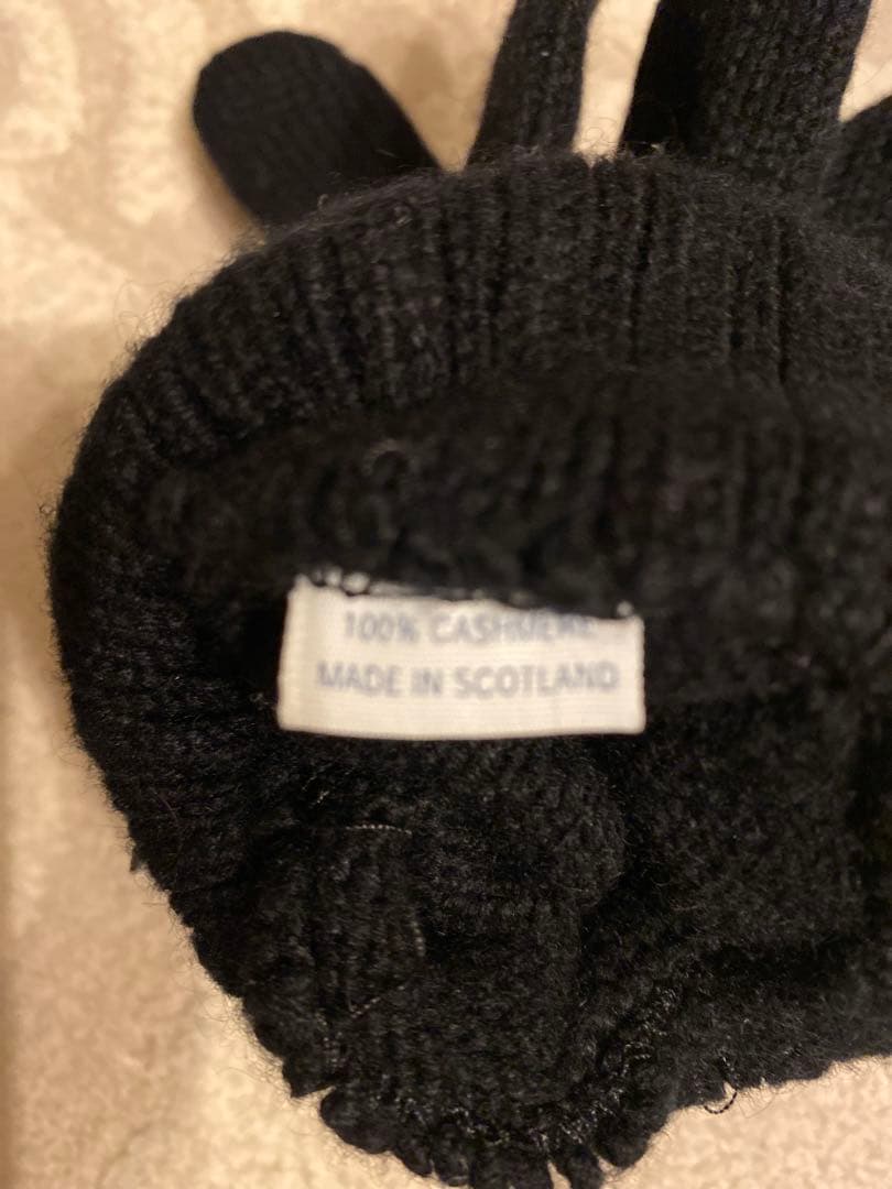 シャネルニット手袋 リブ編み　ブラック