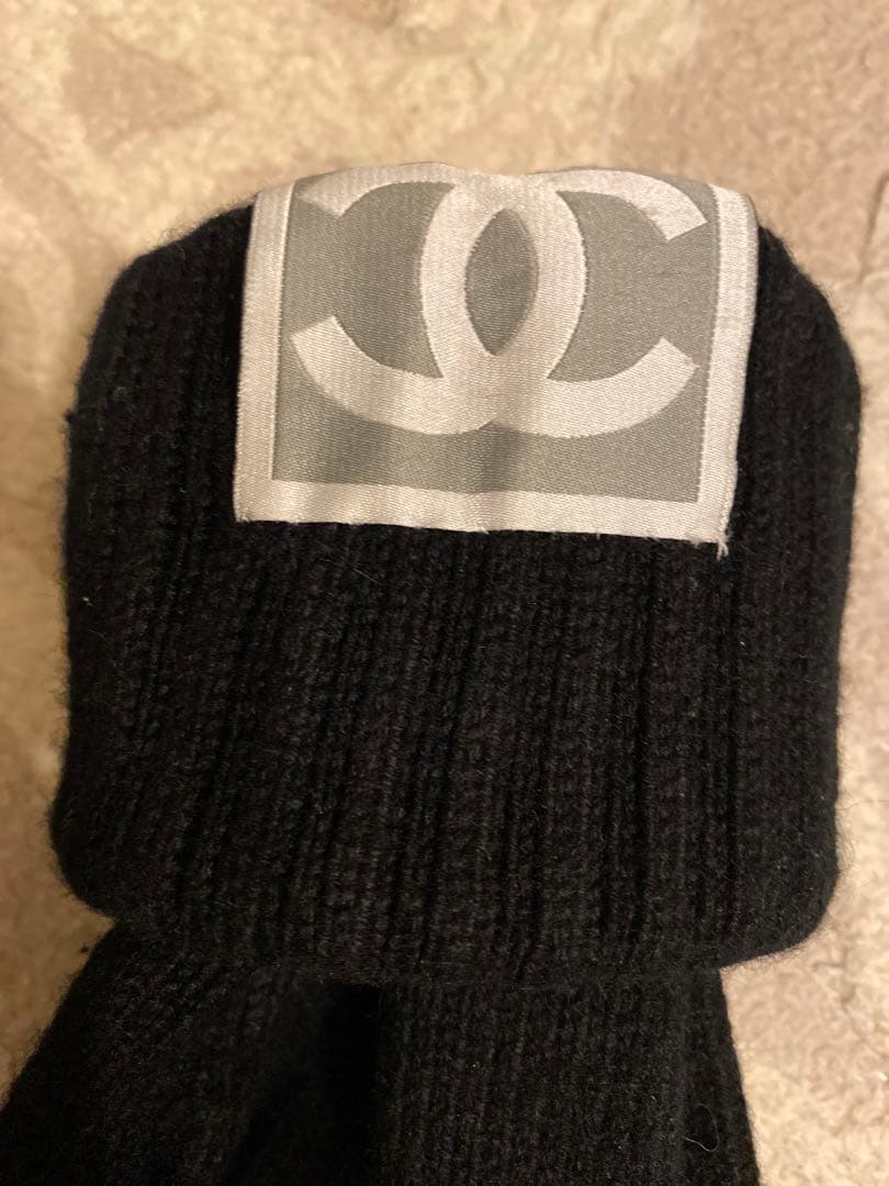 シャネルニット手袋 リブ編み　ブラック