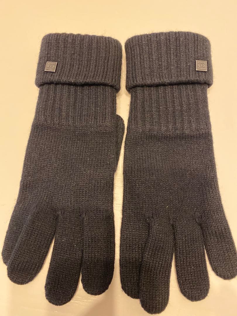 シャネルニット手袋 リブ編み　ブラック