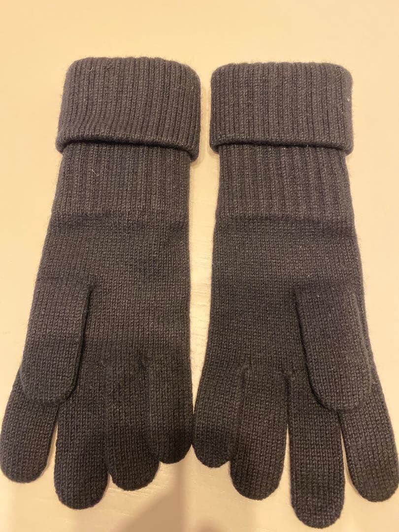 シャネルニット手袋 リブ編み　ブラック