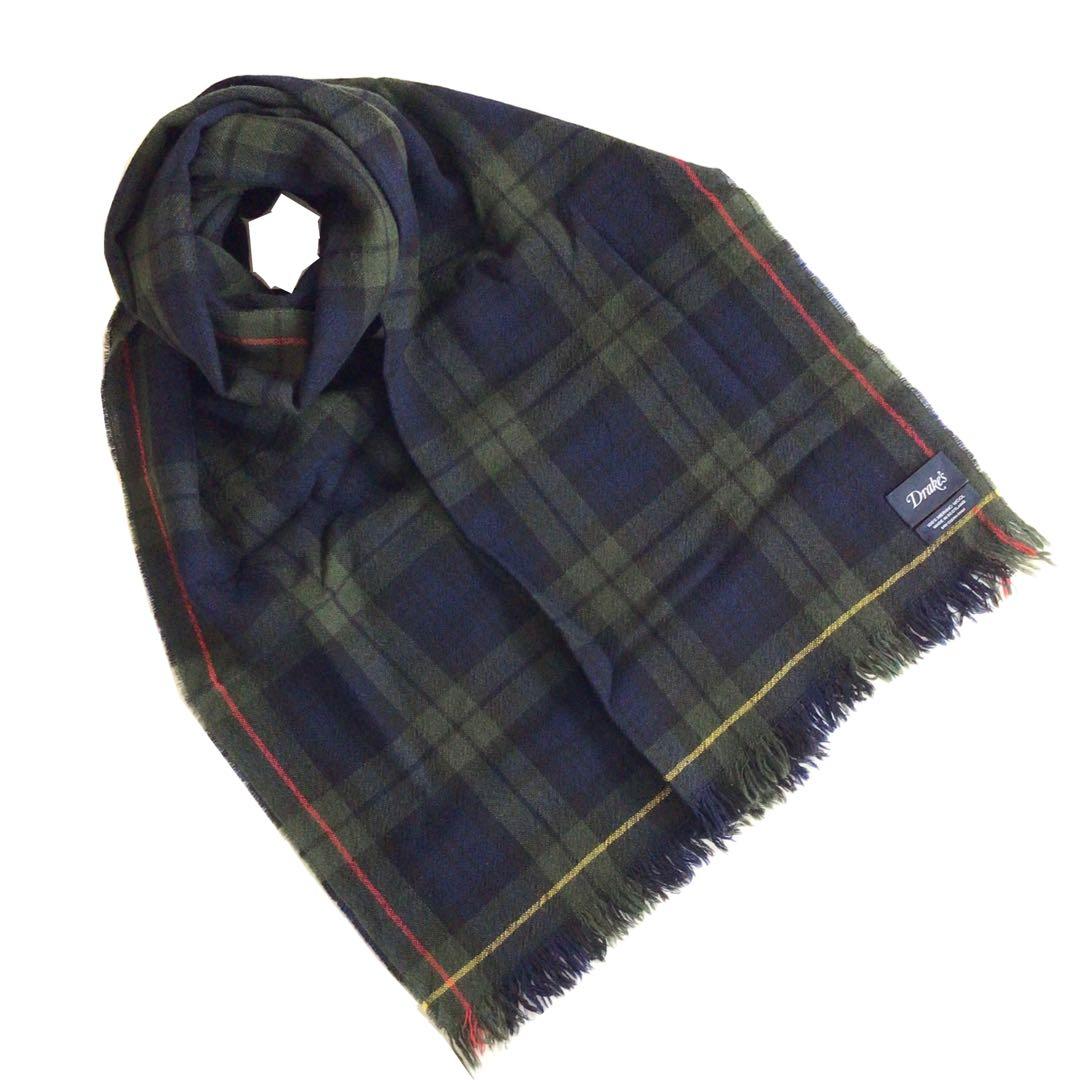 【廃盤希少】Drake’s ネイビーチェックメリノスカーフ アナトミカ 西口修平