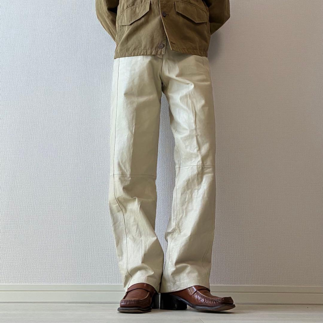 90's ヴィンテージChadwicks レザー ワークパンツ オフホワイト 白