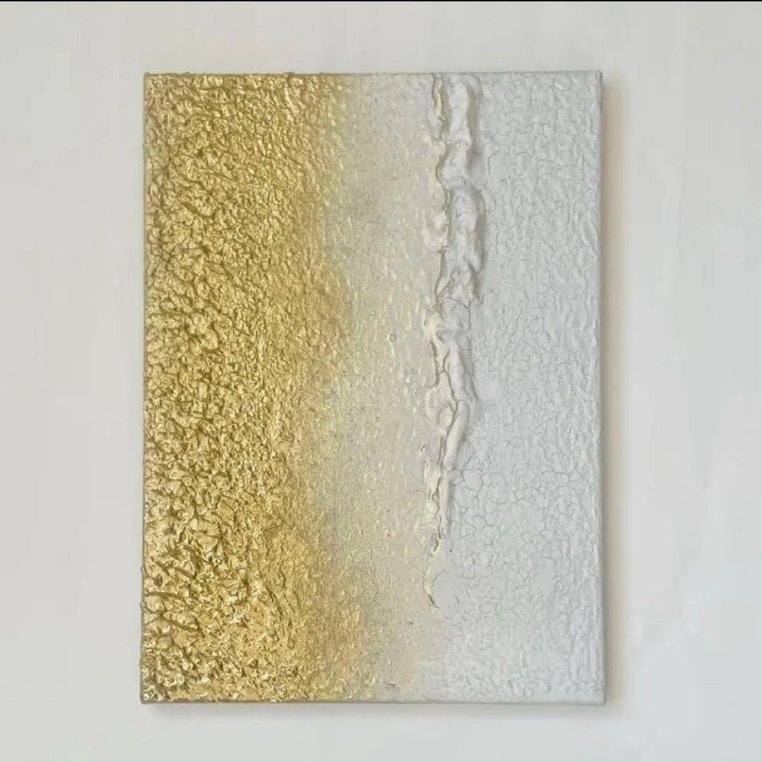 ピカ子｜絵画　テクスチャーアート　現代アート　アートパネル　白　金　モダン