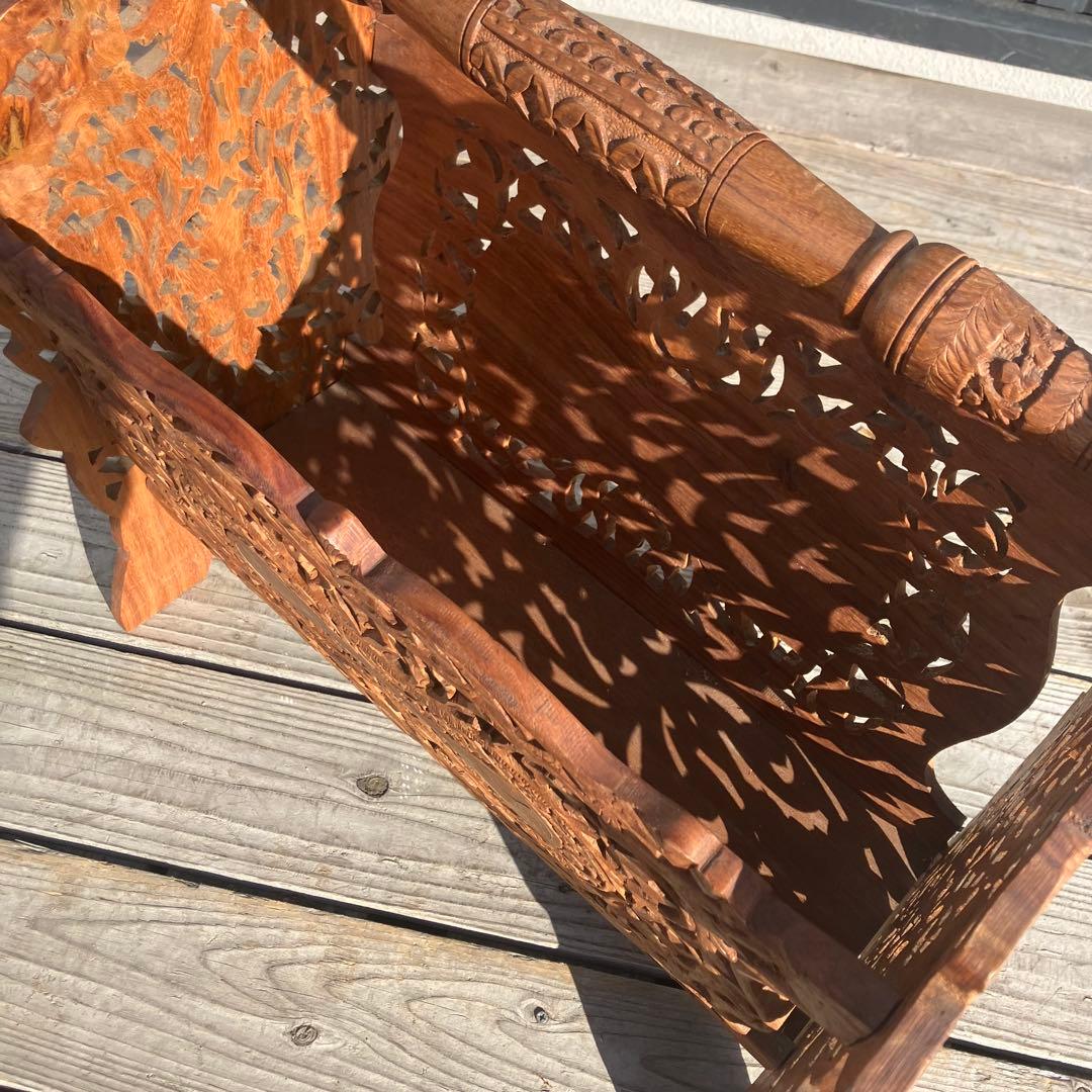 アンティーク 象嵌細工 彫刻 木製マガジンラック レトロ ビンテージヴィンテージ