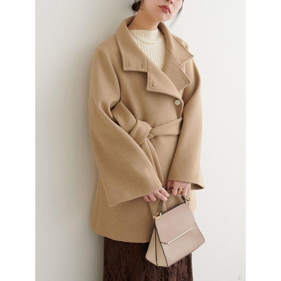 【新品タグ付】ナチュラルクチュール　ako スタンドカラーミドル丈コート