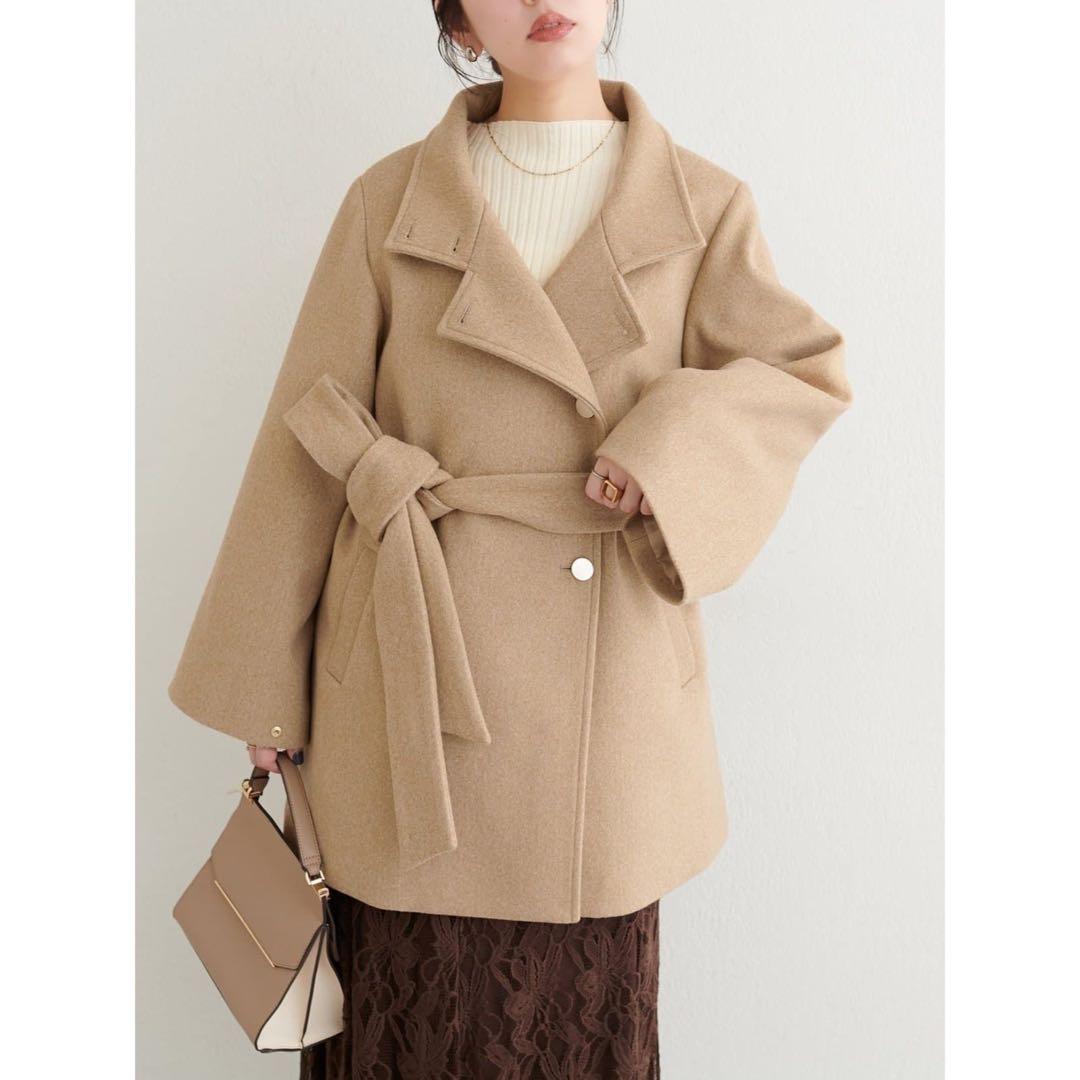 【新品タグ付】ナチュラルクチュール　ako スタンドカラーミドル丈コート