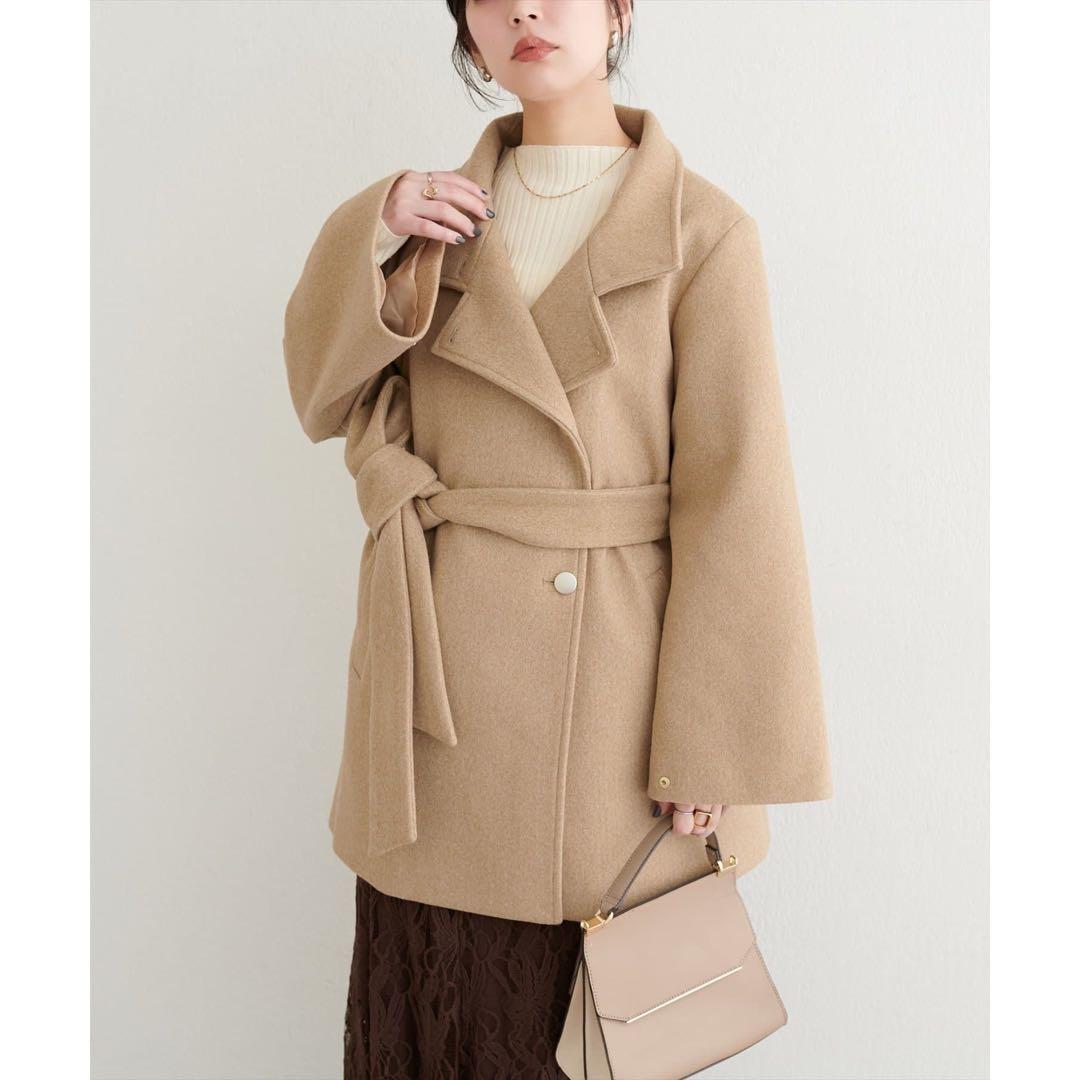 【新品タグ付】ナチュラルクチュール　ako スタンドカラーミドル丈コート