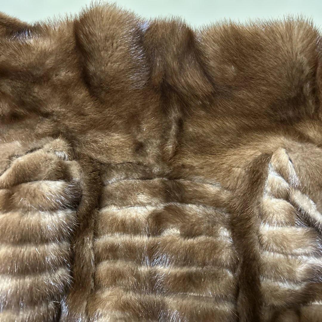 毛皮コート ファーコート リアル ミンク ロング ブラウン ベージュ　M