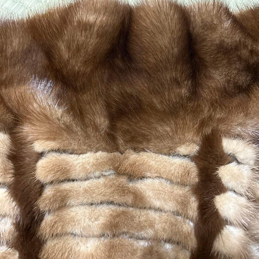 毛皮コート ファーコート リアル ミンク ロング ブラウン ベージュ　M