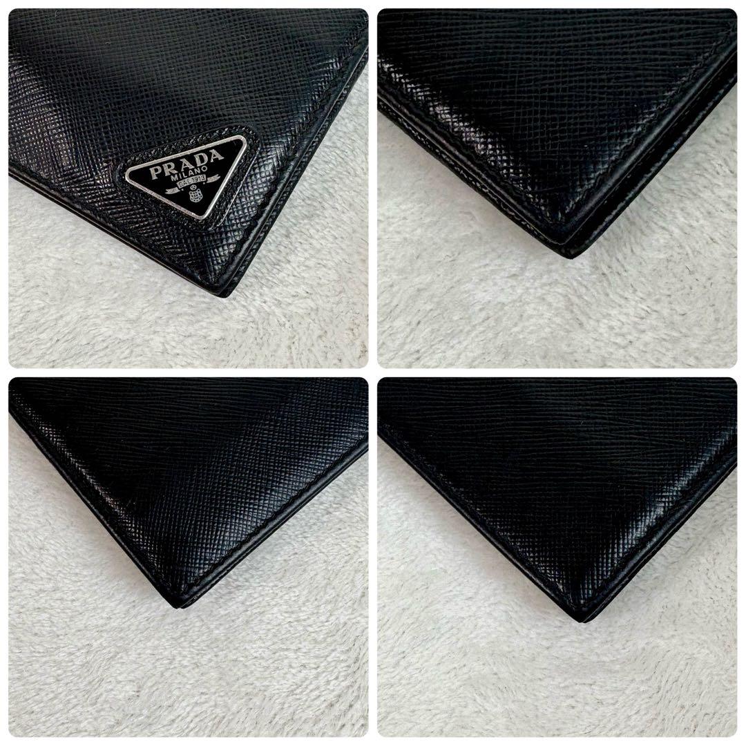 近年モデル　PRADA ブラック サフィアーノレザー マネークリップ　NFC