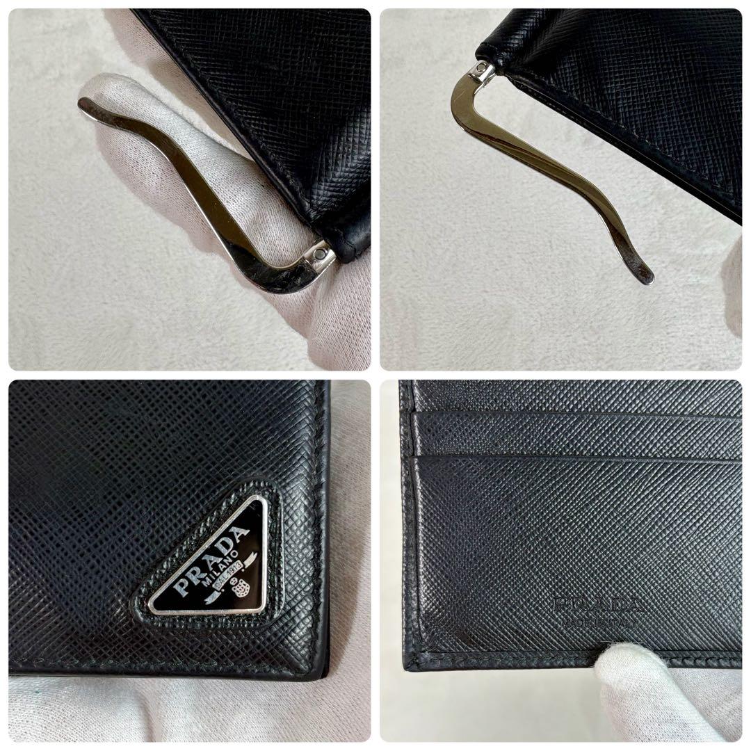 近年モデル　PRADA ブラック サフィアーノレザー マネークリップ　NFC