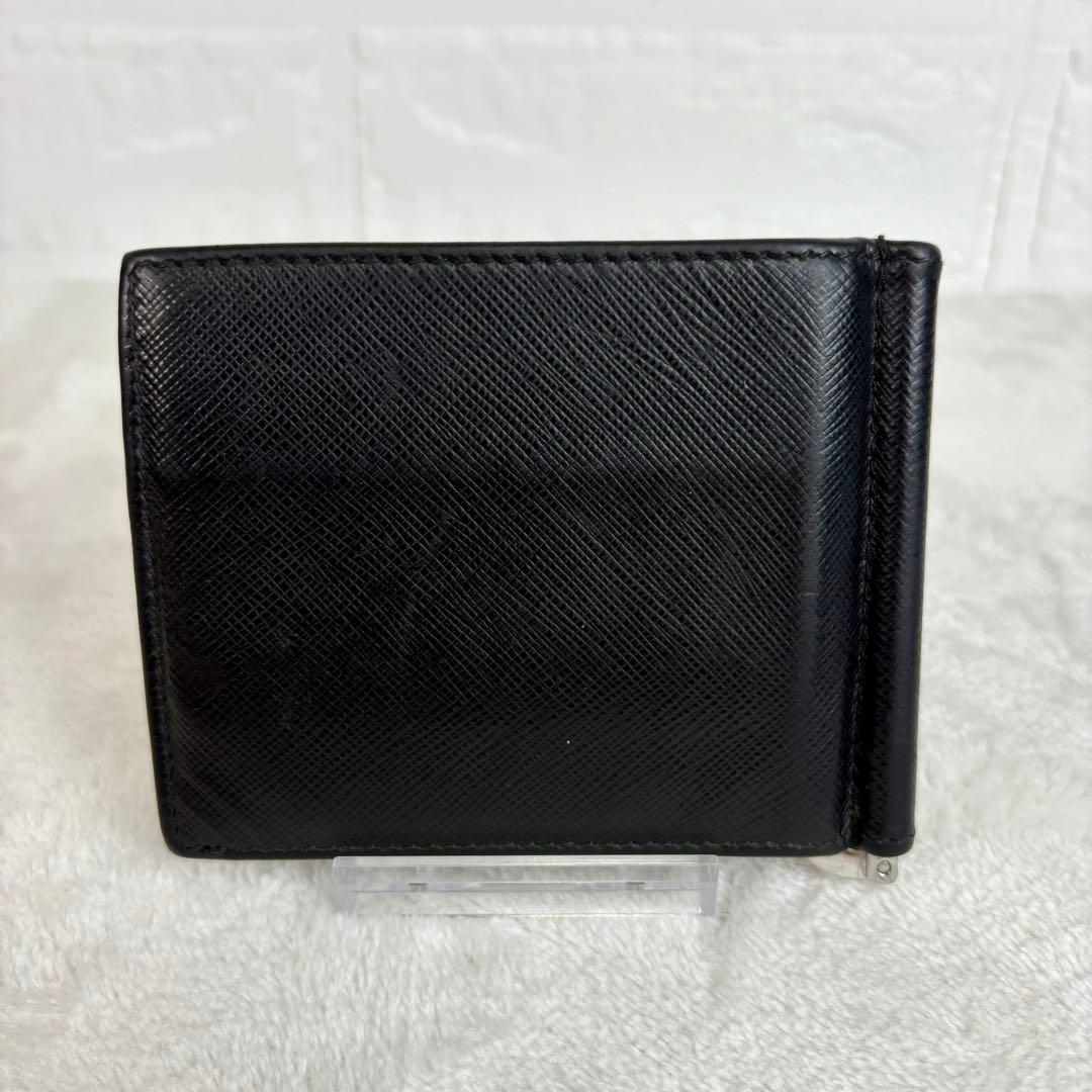 近年モデル　PRADA ブラック サフィアーノレザー マネークリップ　NFC