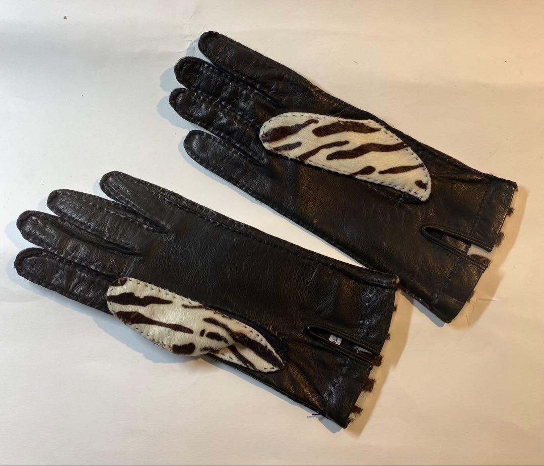 【クリスマス最終SALE】プラダ本革×ハラコゼブラ柄グローブレディース6.5〜7