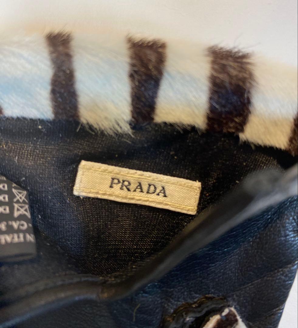 【クリスマス最終SALE】プラダ本革×ハラコゼブラ柄グローブレディース6.5〜7