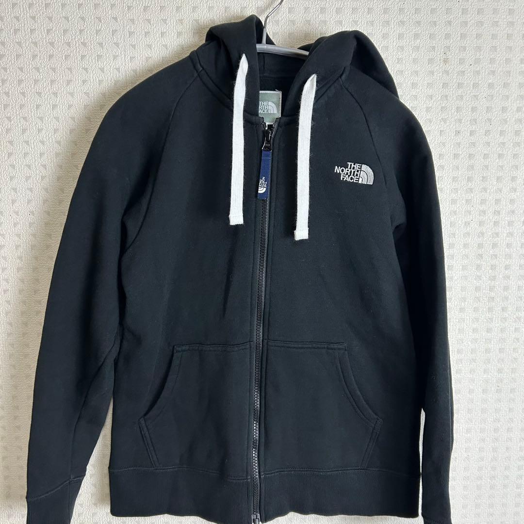 【美品】ノースフェイス フードロゴ パーカー ジップアップ ブラック S