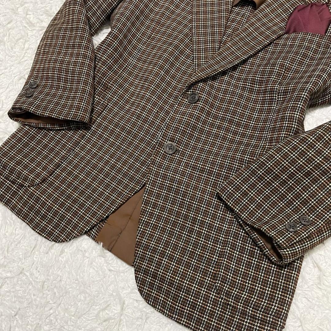 ロロピアーナ ミンクツイードテーラードジャケット チェック柄 ブラウン Mサイズ