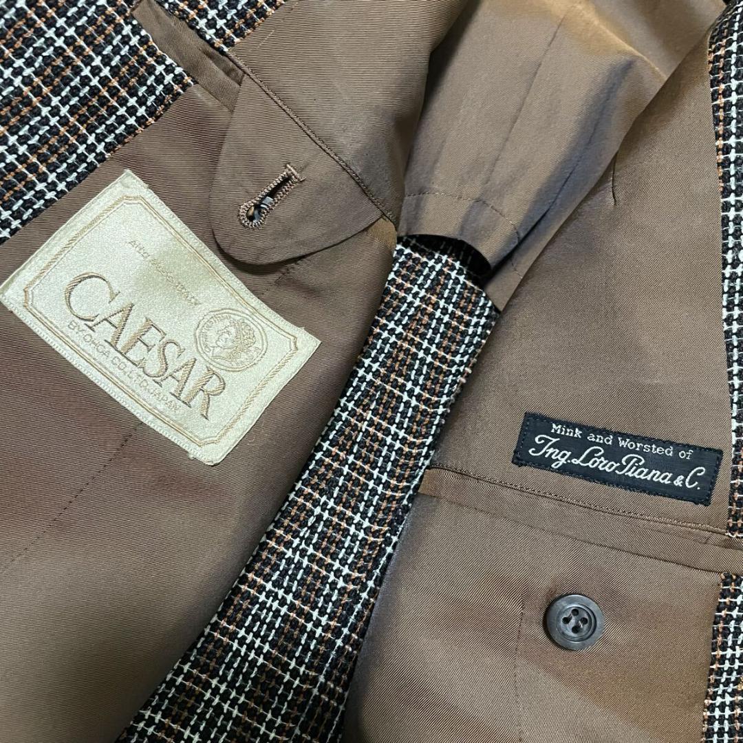 ロロピアーナ ミンクツイードテーラードジャケット チェック柄 ブラウン Mサイズ