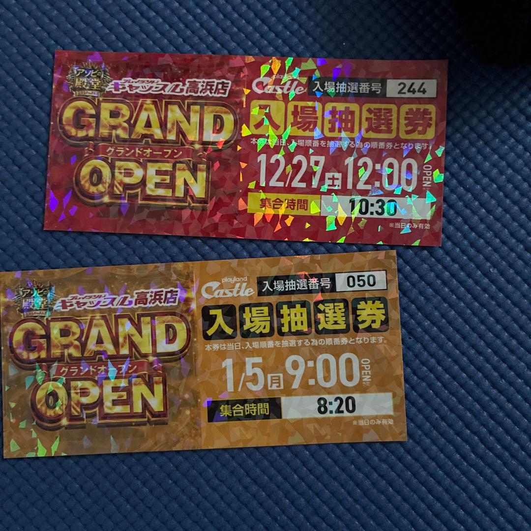プレイランドキャッスル高浜GRAND OPEN 入場抽選券 2枚セット