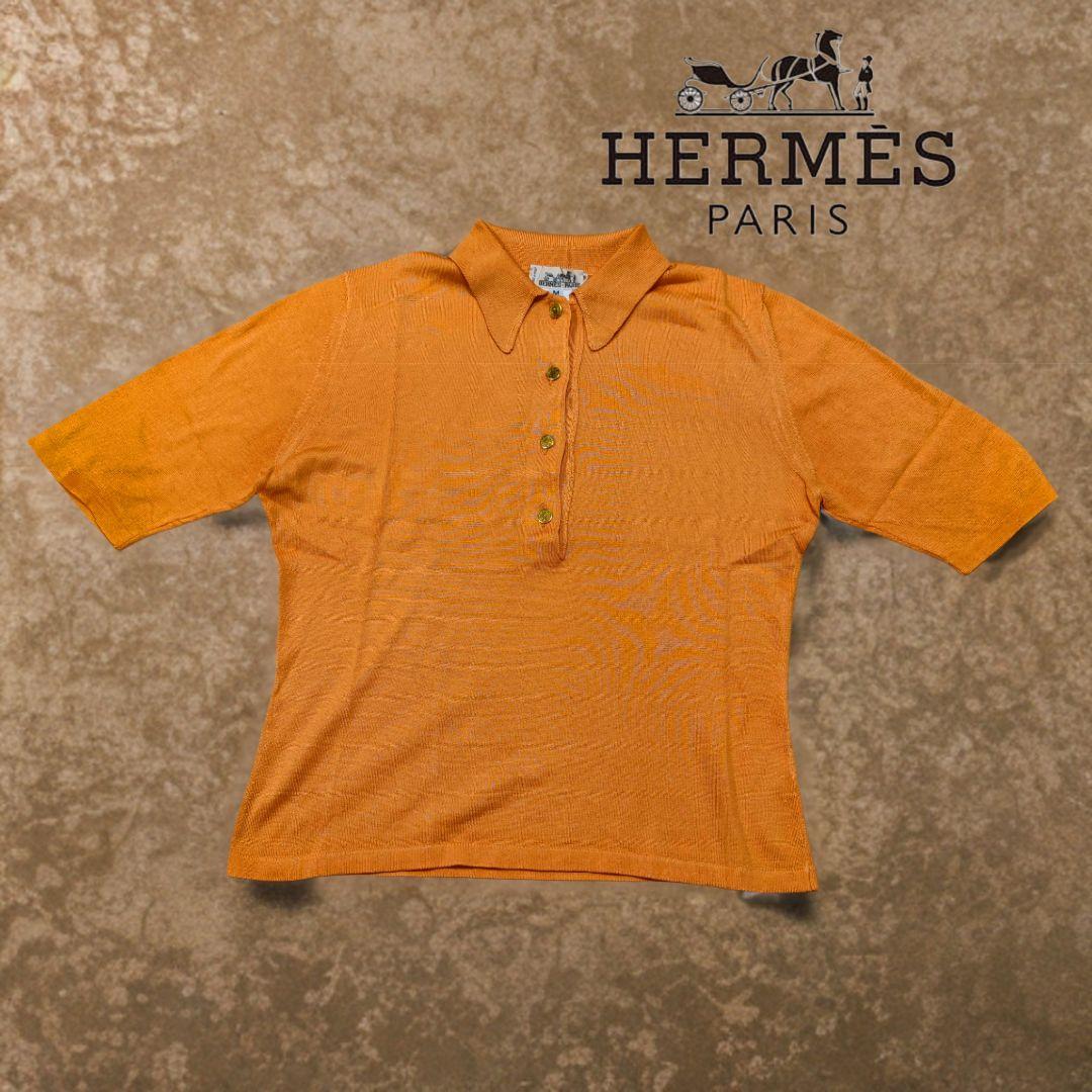 HERMES 半袖ポロシャツ Mサイズ オレンジ