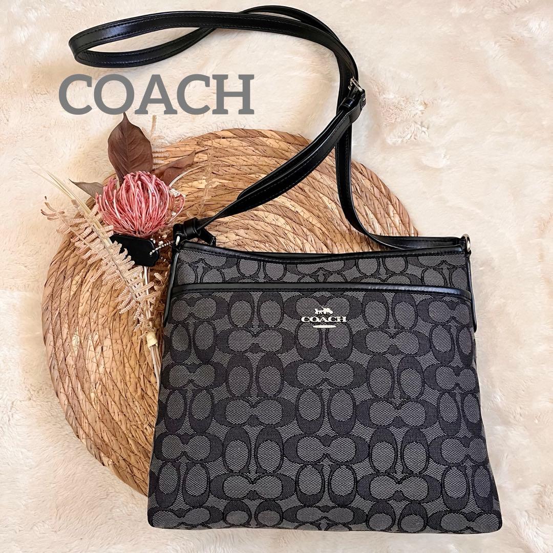 美品 コーチ シグネチャーショルダーバッグ キャンバス×レザー