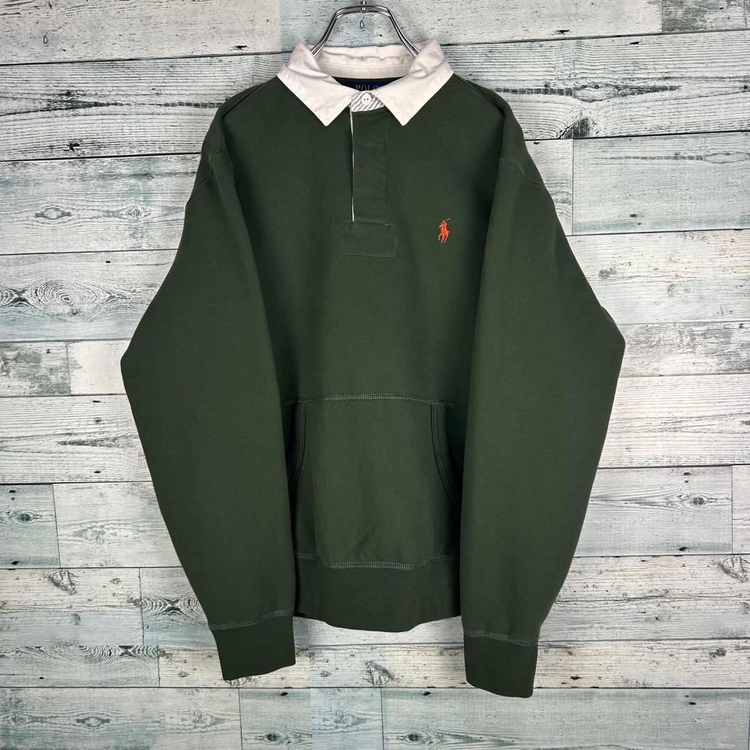 ラルフローレン 刺繍ロゴ 長袖 ラガーシャツ カーキ M 5079