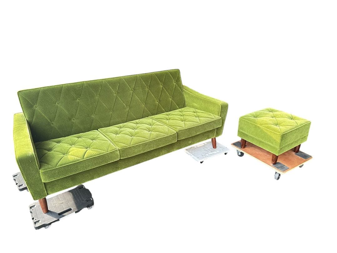 かる　【美品】カリモク ロビーチェア 3シーター モケットグリーン