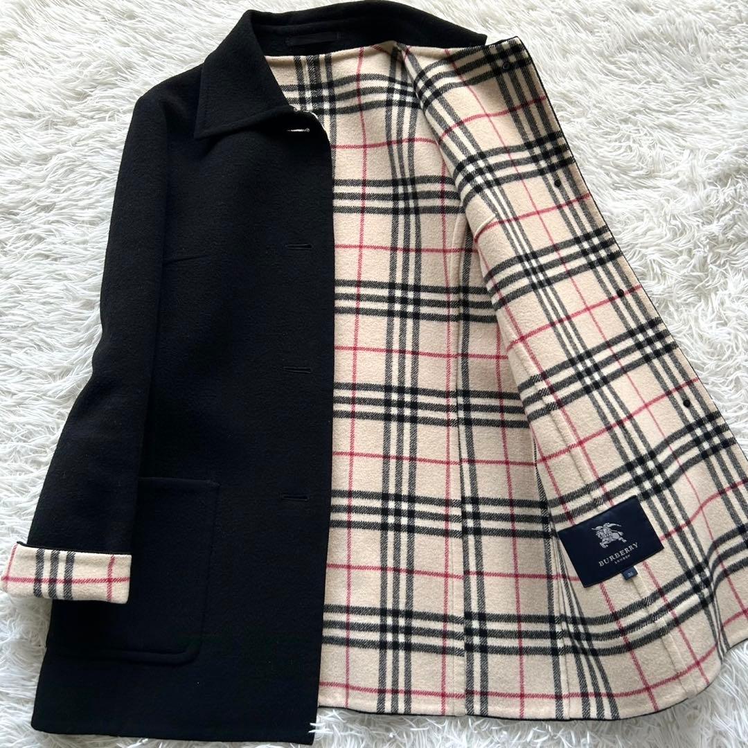 【美品】バーバリーロンドン　ダブルフェイス　ウールコート　カシミヤ混　黒　M相当