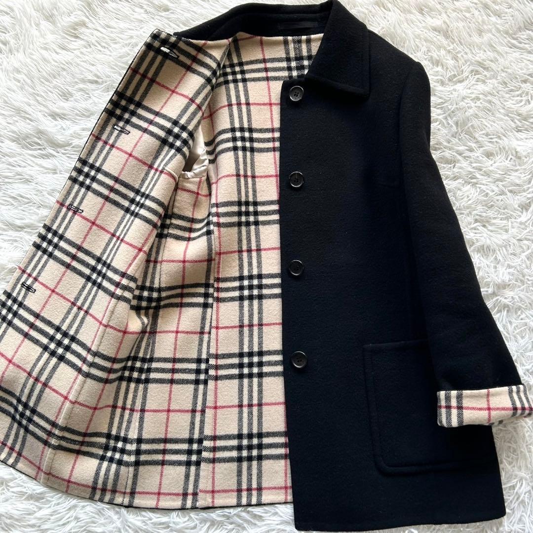 【美品】バーバリーロンドン　ダブルフェイス　ウールコート　カシミヤ混　黒　M相当