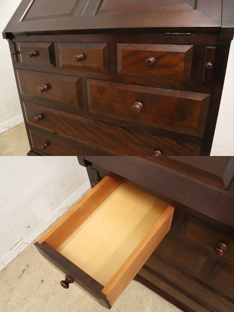 【松本民芸家具】 T型ライティングビューローデスク机ミズメザクラ無垢