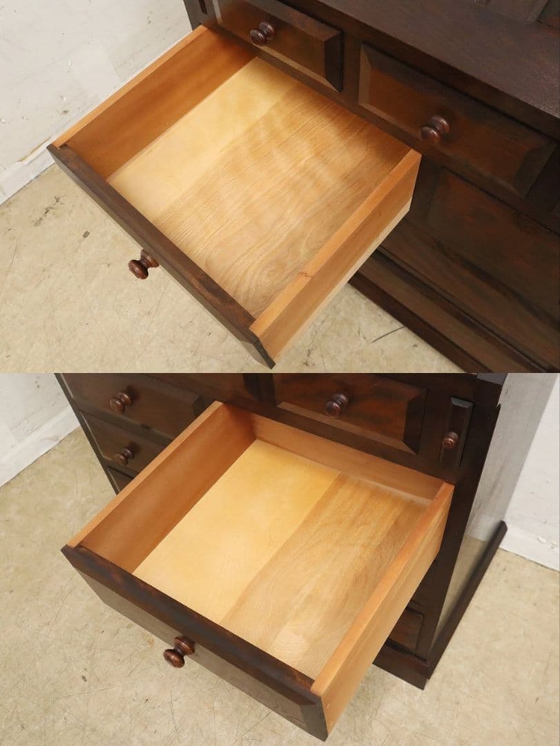 【松本民芸家具】 T型ライティングビューローデスク机ミズメザクラ無垢