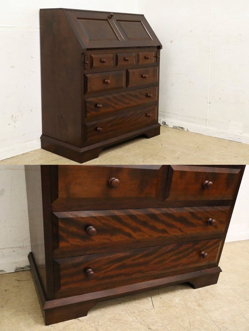 【松本民芸家具】 T型ライティングビューローデスク机ミズメザクラ無垢