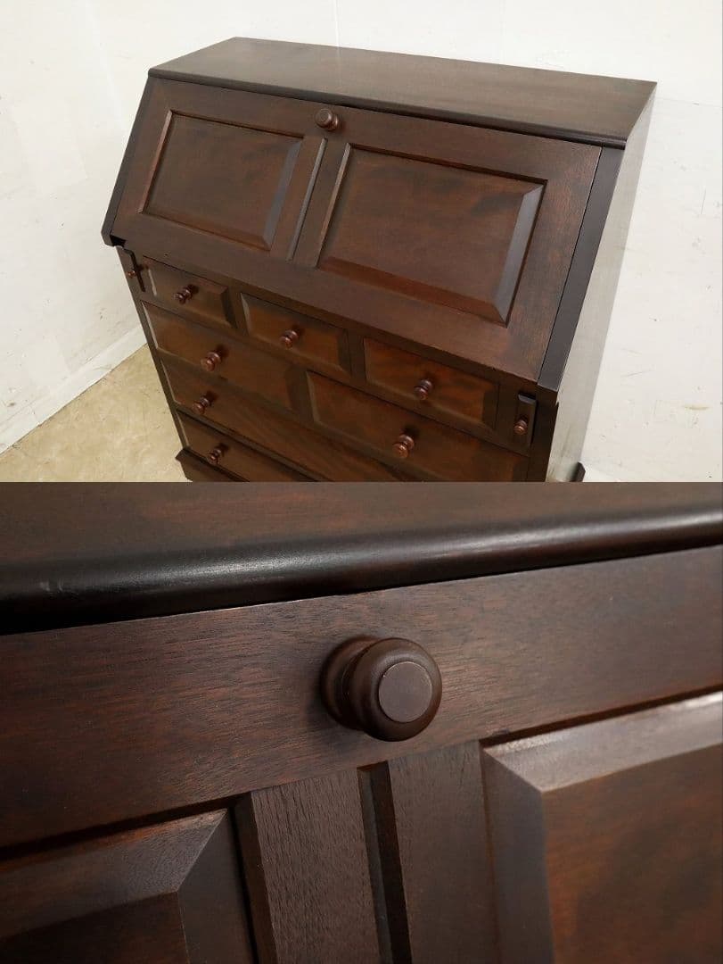 【松本民芸家具】 T型ライティングビューローデスク机ミズメザクラ無垢