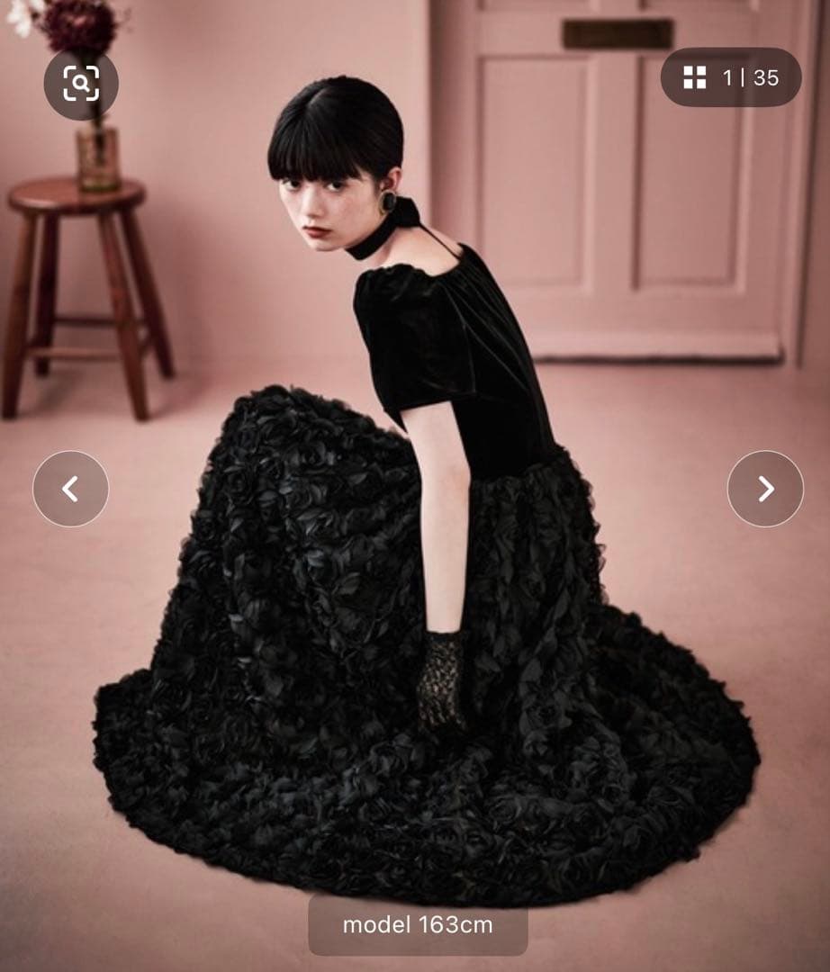 Etoll ベロアロゼットフレアドレス　ブラック