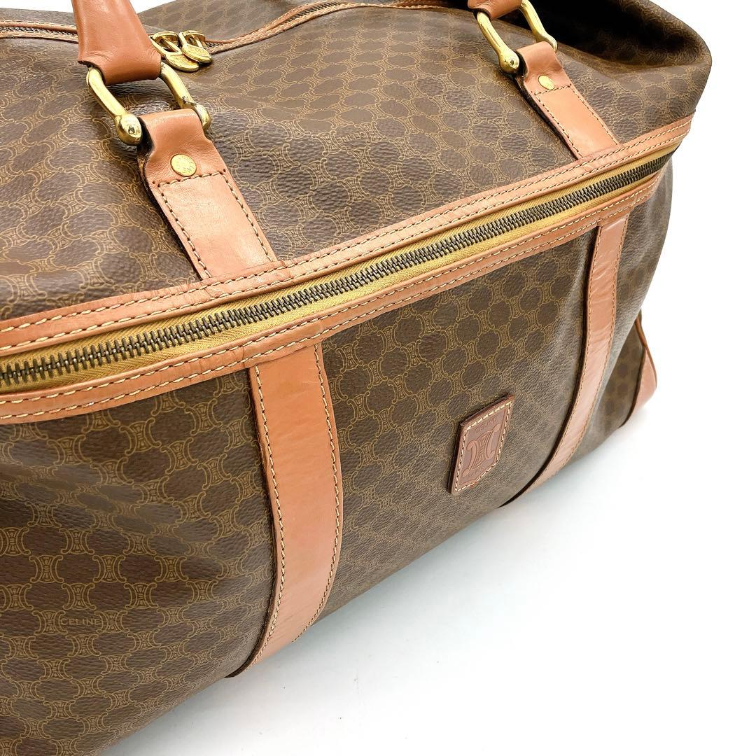 【CELINE】ボストンバッグ　ゴールド金具　マカダム柄　PVC ブラウン