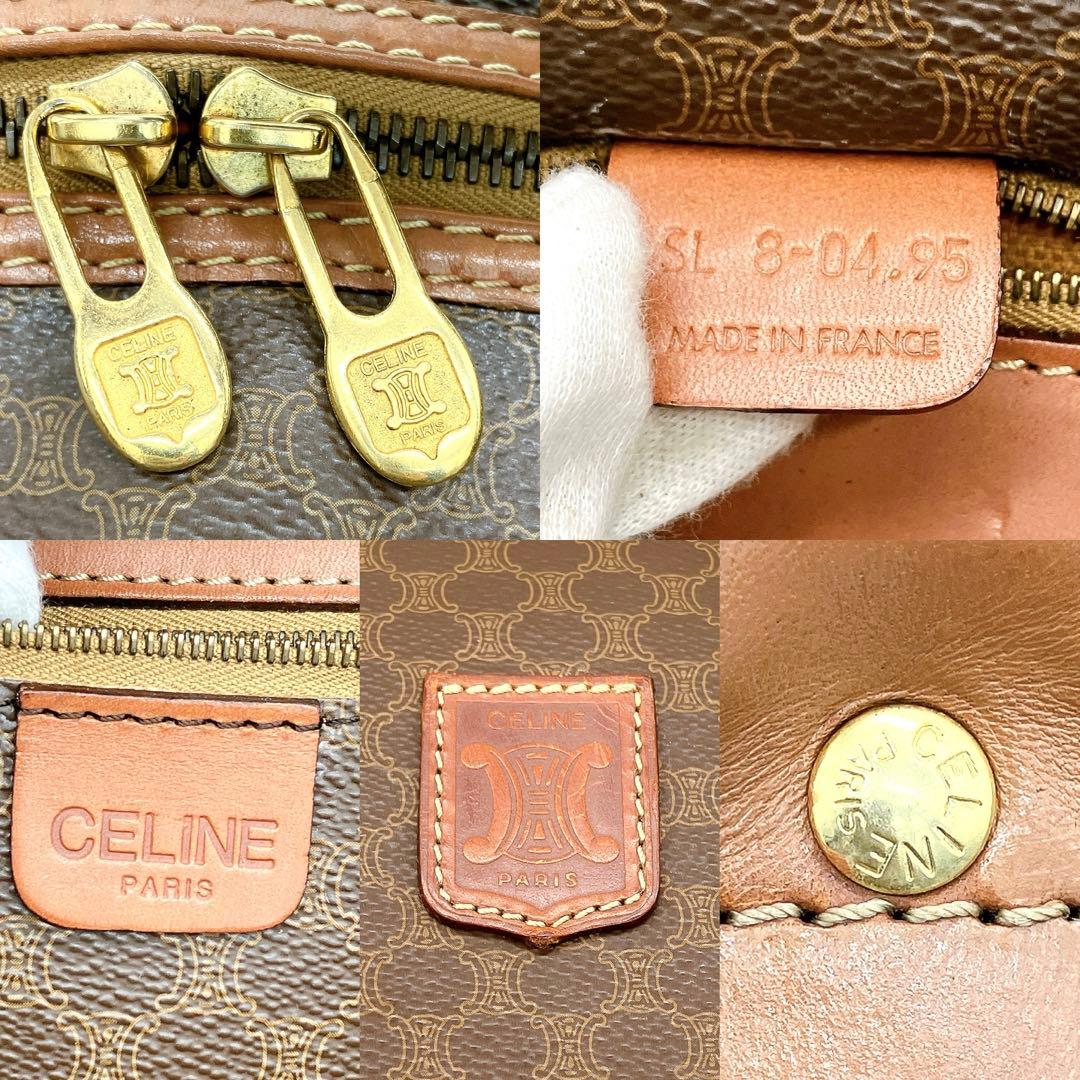【CELINE】ボストンバッグ　ゴールド金具　マカダム柄　PVC ブラウン