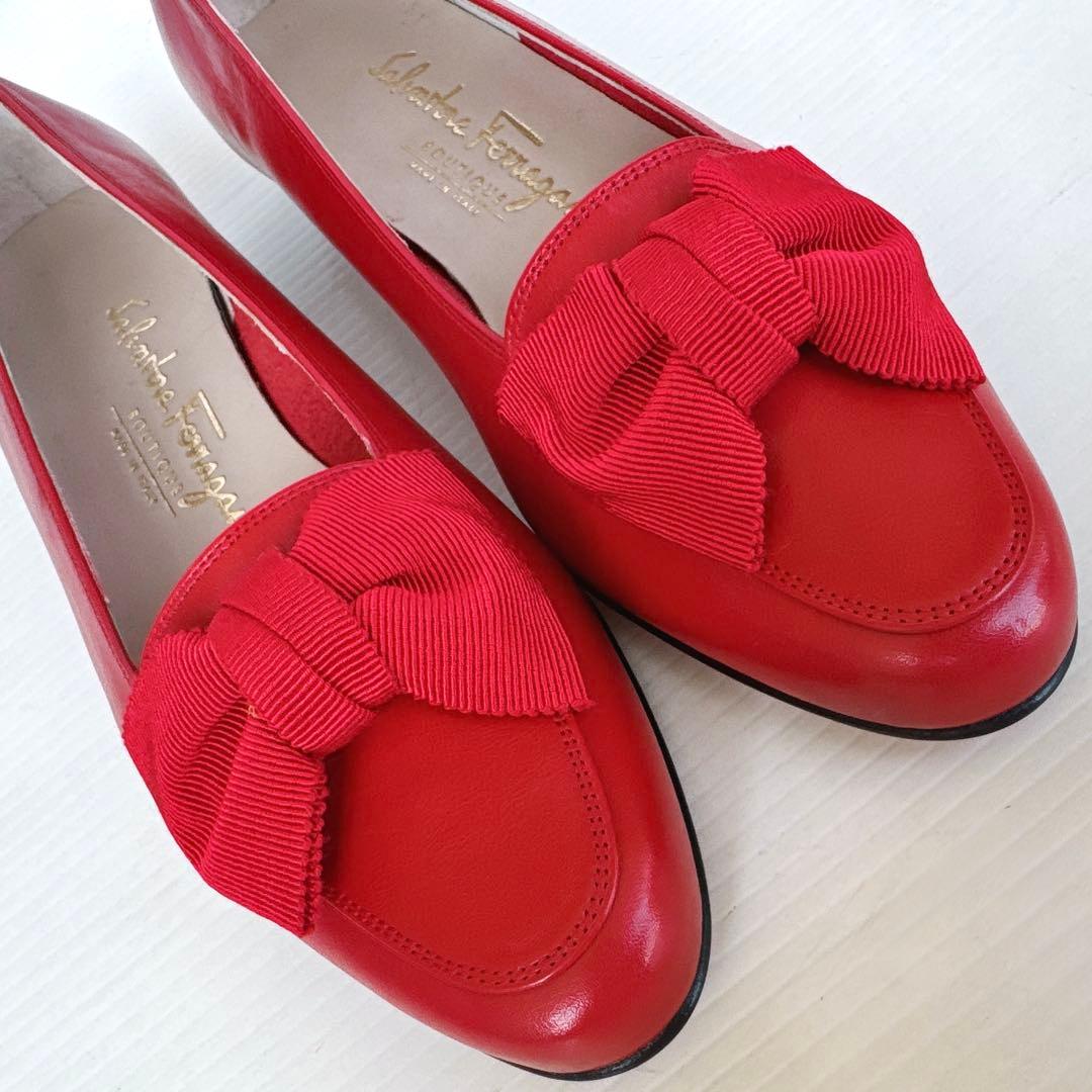 サルヴァトーレフェラガモ　リボン　パンプス　バレリーナ　フラットシューズ　6C