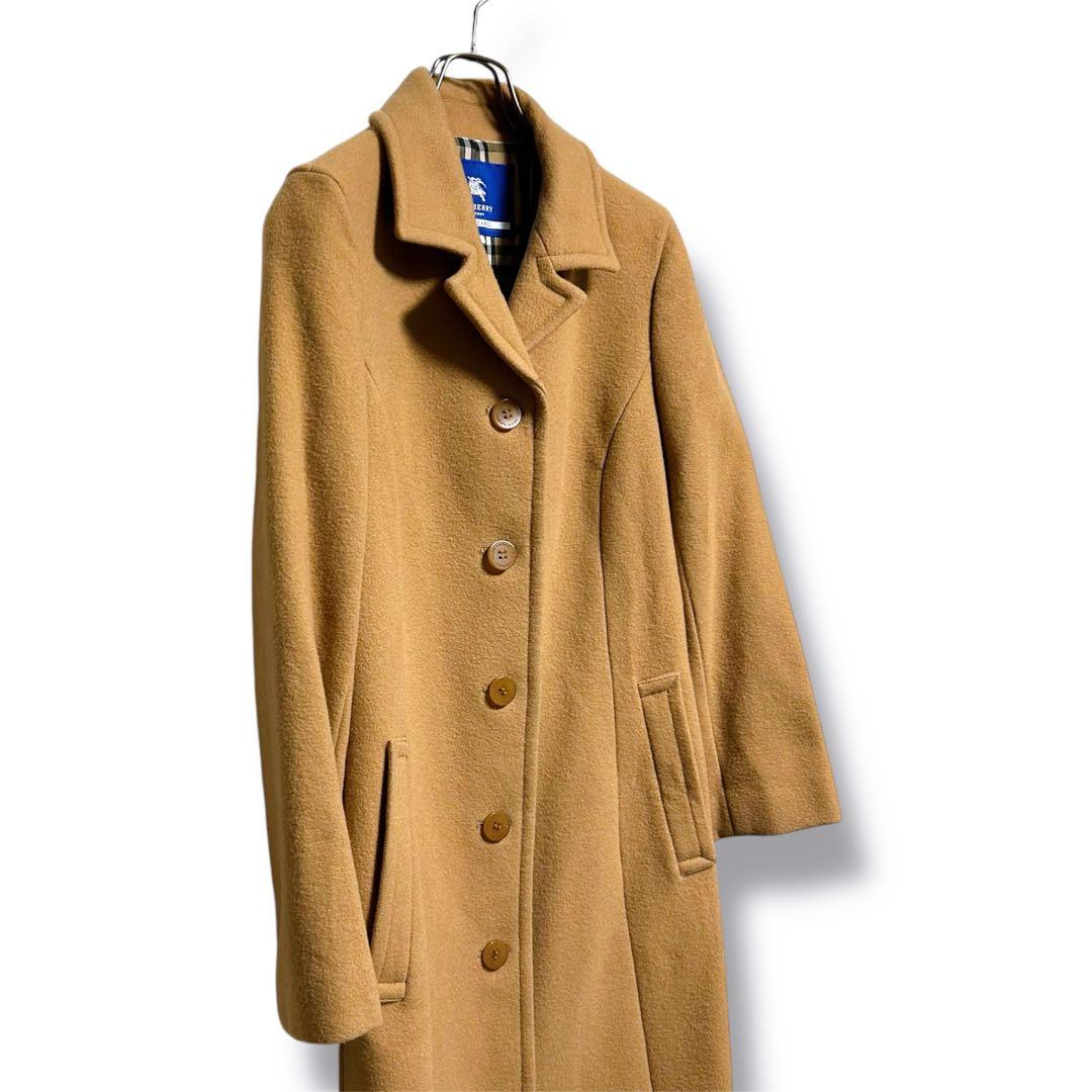 バーバリーブルーレーベル　ロングコート　ウール　キャメル　刻印ボタン　40