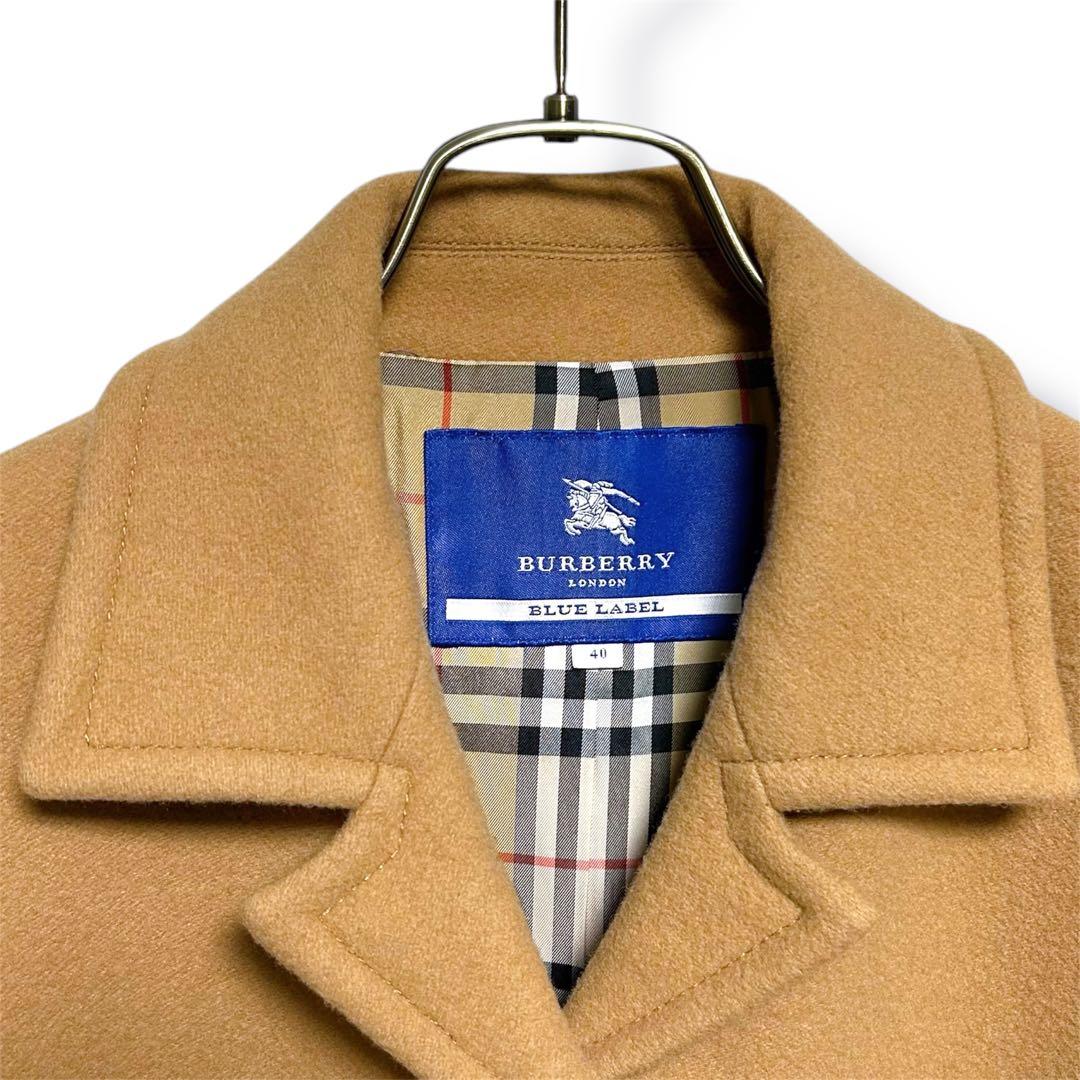 バーバリーブルーレーベル　ロングコート　ウール　キャメル　刻印ボタン　40