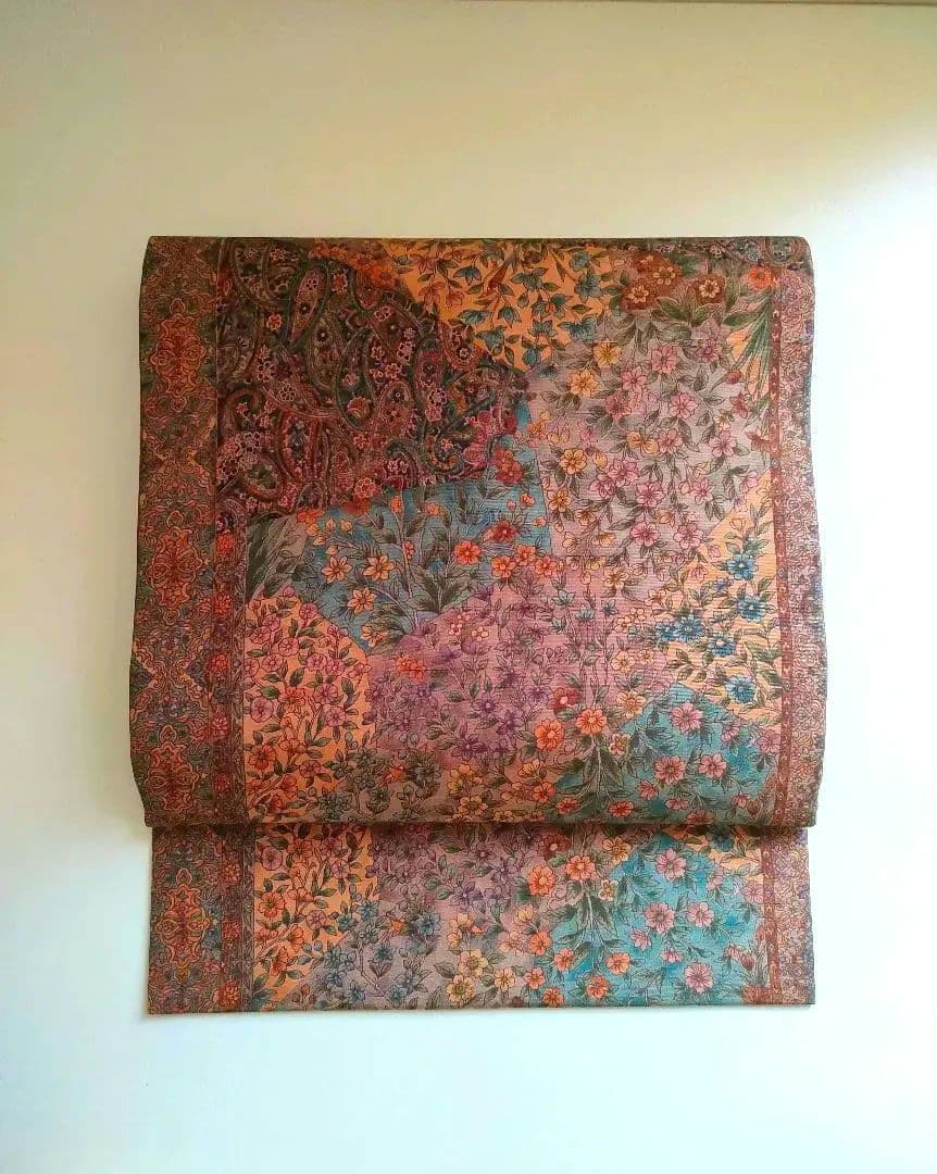 名古屋帯　花　小鳥　蝶