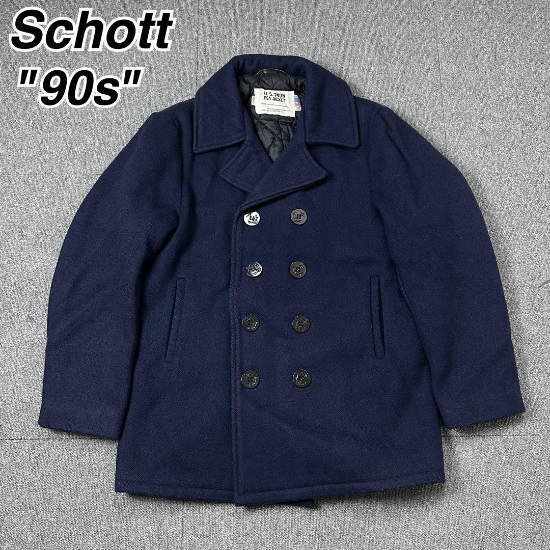 USA 90s Schott 希少 ネイビー Pコート ウールメルトン ショット