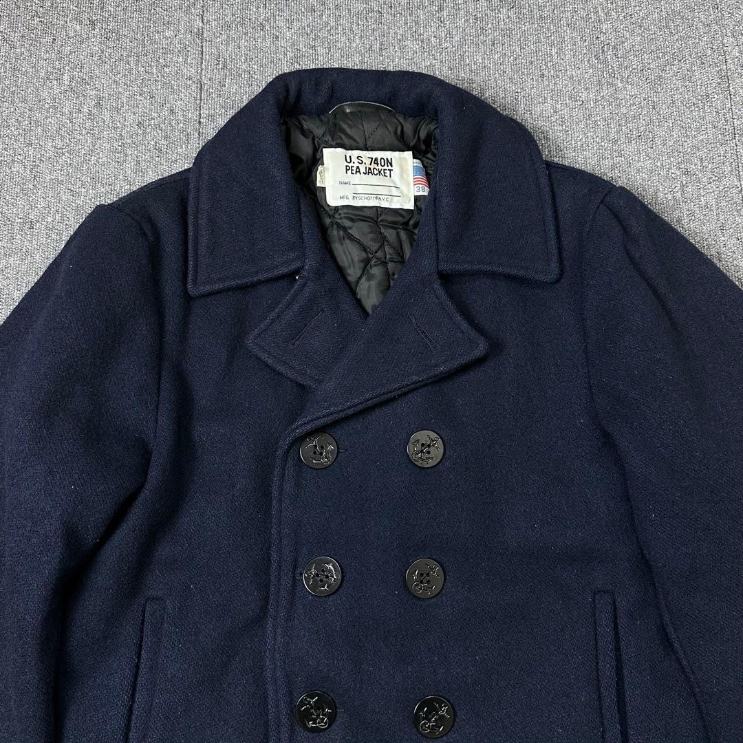 USA 90s Schott 希少 ネイビー Pコート ウールメルトン ショット
