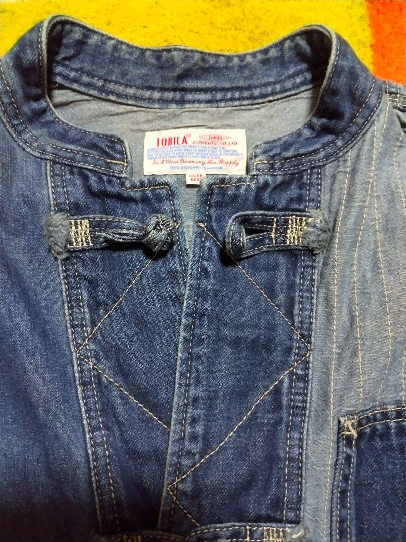 サクです。チャイナボタン デニムコート パッチワーク ビンテージ