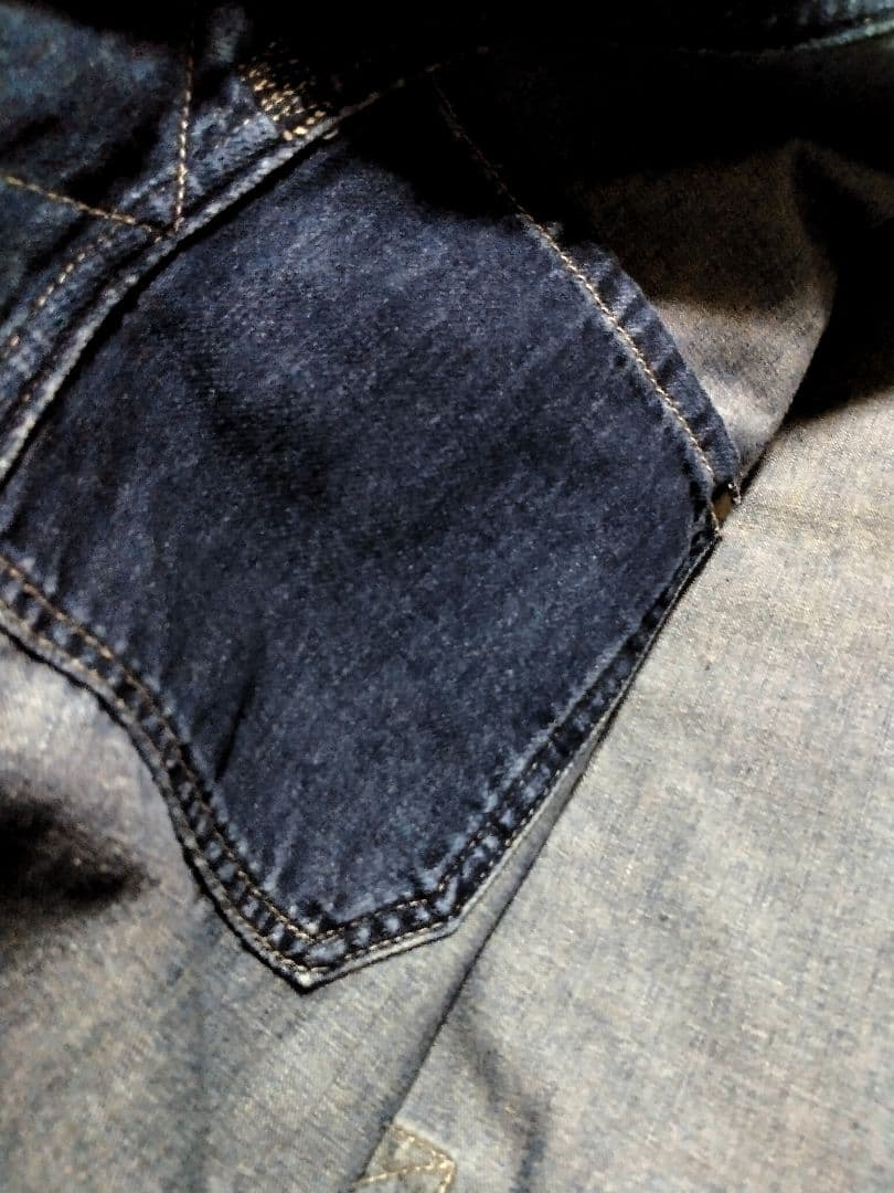 サクです。チャイナボタン デニムコート パッチワーク ビンテージ