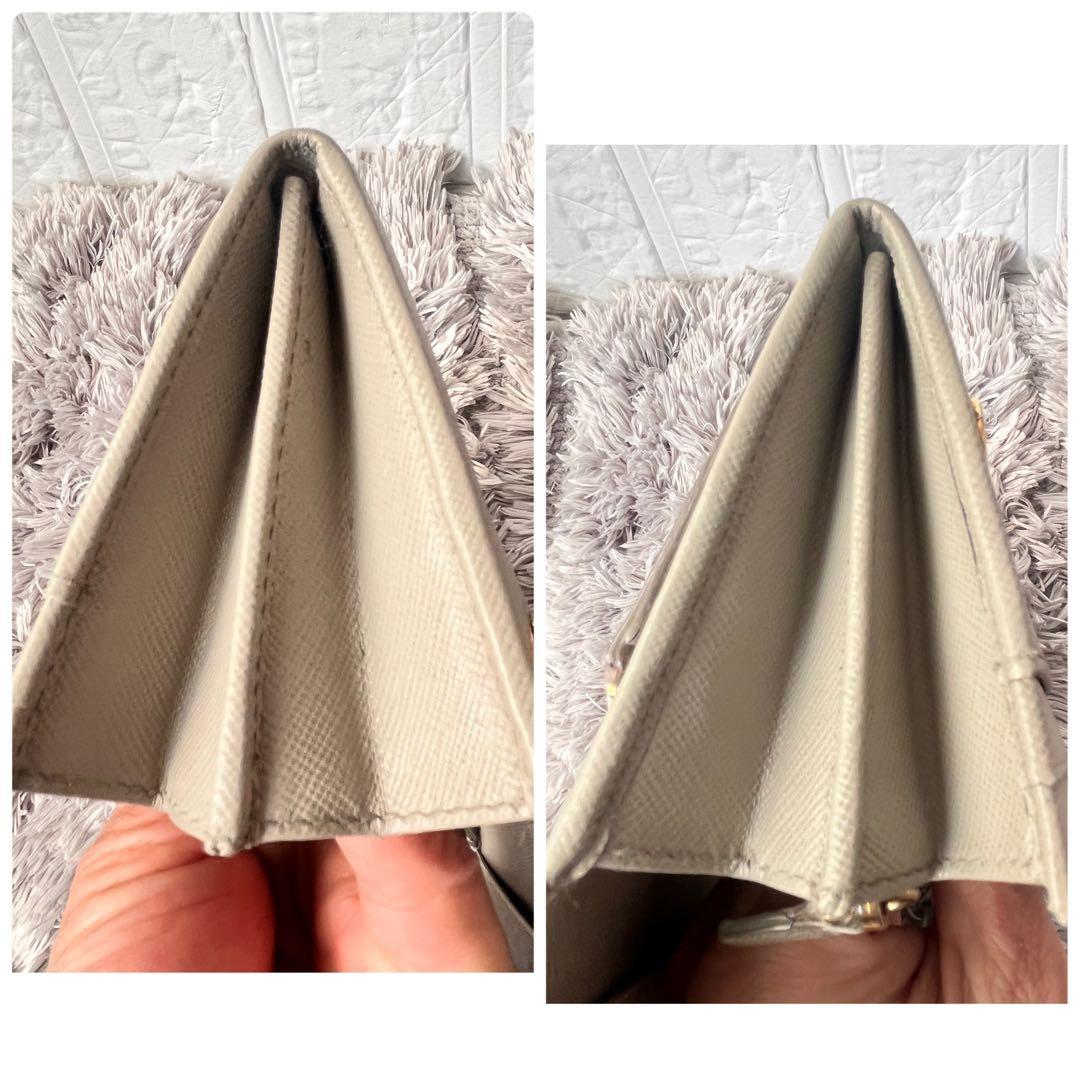 良品✨PRADA サフィアーノ　長財布　メタルロゴ　グレージュ　レディース