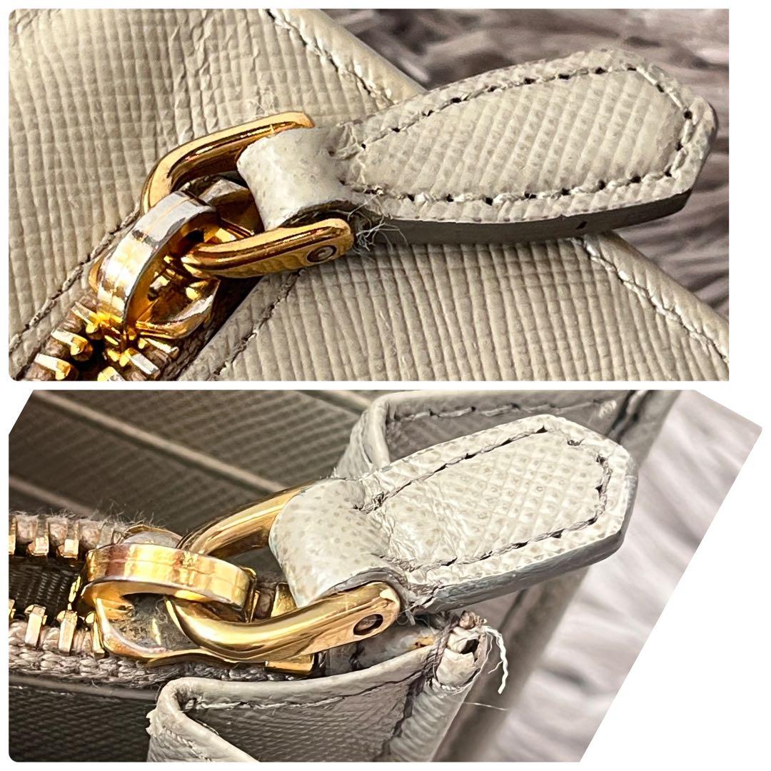 良品✨PRADA サフィアーノ　長財布　メタルロゴ　グレージュ　レディース